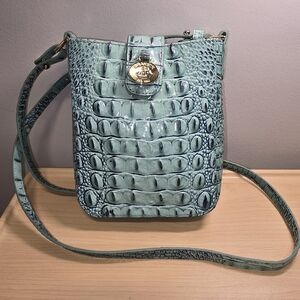 BRAHIM Aqua Blue Green Marley Crocodile Embossed Texture Structured Crossbody